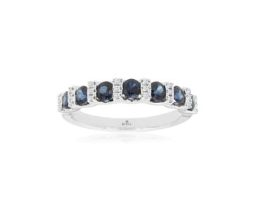 Lady's White 14 Karat Stackable Fashion Ring Size 6.5 With 7 1.00Tw Round Sapphires And 0.09Tw Round I I1 Diamonds