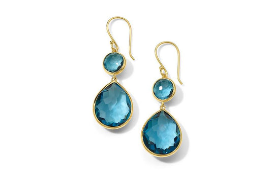 18K Rock Candy® Snowman Teardrop Earrings in Rock Crystal and Lapis Doublet