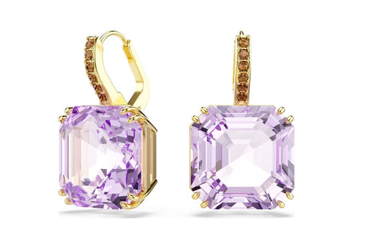 Millenia drop earrings Square cut, Purple, 18K gold finish