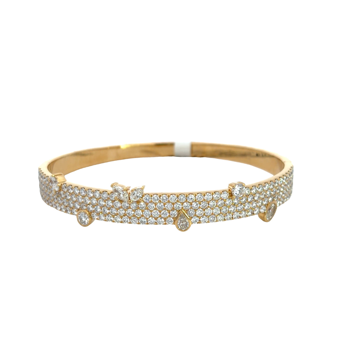 Lady's Yellow 18 Karat Bangle Bracelet With 162 = 4.24Twt Round G/H Si2 Diamonds, 2 = 0.33Twt Oval G/H Si2 Diamonds And 0.36 Twt Other Stones
