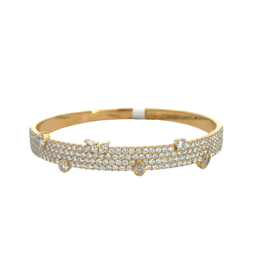Lady's Yellow 18 Karat Bangle Bracelet With 162 = 4.24Twt Round G/H Si2 Diamonds, 2 = 0.33Twt Oval G/H Si2 Diamonds And 0.36 Twt Other Stones