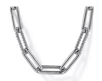 925 Sterling Silver Oval Link Chain Necklace with Bujukan Stations