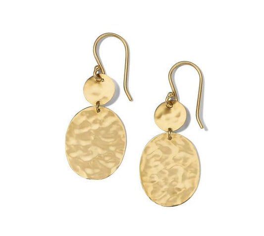 Lady's Yellow 18 Karat Hammered Drop Earrings