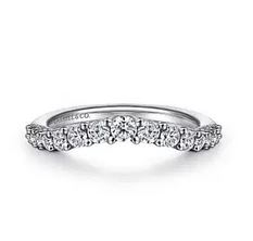 Curved 14k White Gold Shared Prong Diamond Wedding Band