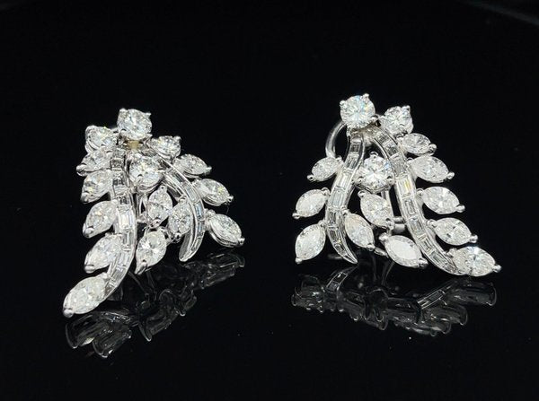 7.60ct Diamonds Platinum Floral Earrings 1.25in