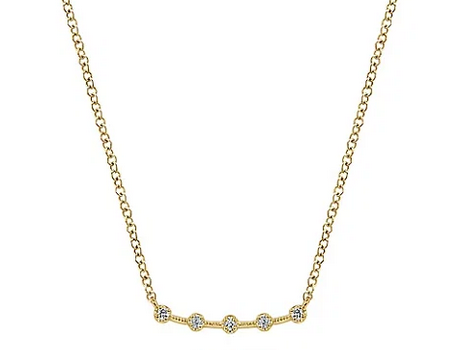 14k Yellow Gold Diamond Stations Curved Bar Necklace