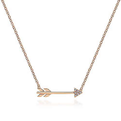 14K Rose Gold Diamond Arrow Necklace