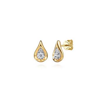 Stud Earrings Teardrop 14K White and Yellow Gold Diamond