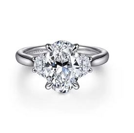 14k White Gold Oval Three Stone Diamond Engagement Ring