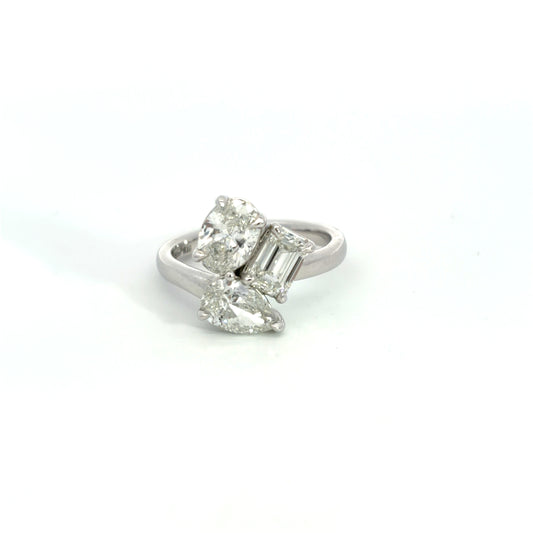 Lady's White 14 Karat 3 Stone Lab Grown Engagement Ring Size 6.5 Old Key Cj32430 With 3 = 2.64Twt Various Shapes G/H Si2 Diamonds