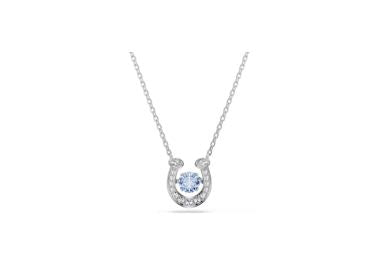 Symbolica pendant Round cut, Pavé, Horse shoe, Blue, Rhodium plated