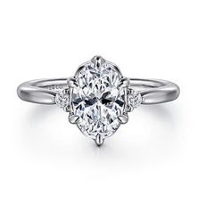 14k White Gold Oval Diamond Engagement Ring - 0.07 ct