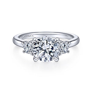 14K White Gold Round 3 Stone Diamond Engagement Ring