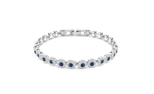 Una Angelic Tennis bracelet Round cut, Blue, Rhodium plated
