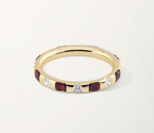 14k Duo Ring White Diamond and Ruby