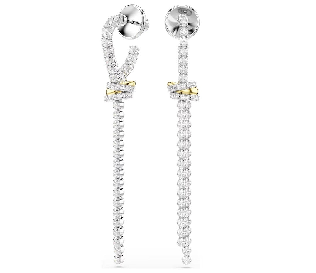 Hyperbola drop earrings Round cut, Knot, White, Mixed metal finish