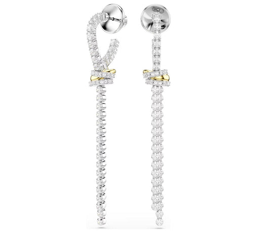 Hyperbola drop earrings Round cut, Knot, White, Mixed metal finish