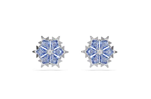 Magic stud earrings Snowflake, Blue, Rhodium plated