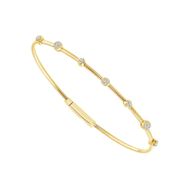14K Yellow 1/6ct Diamond Station Flexi Bangle