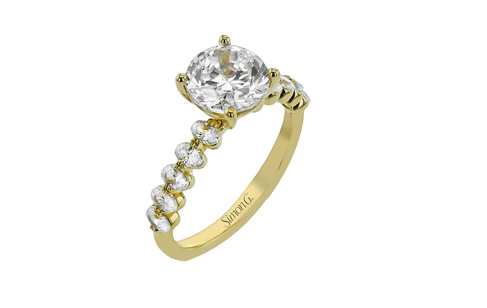 Yellow 14 Karat Classic / Prong / Pave Ring Size 6.5 Serial # 843479 With 10 = 0.50Twt Oval G Vs1 Diamonds
