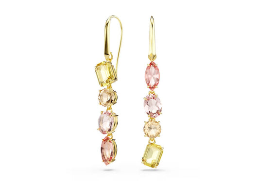 Gema drop earrings Asymmetrical design, Mixed cuts, Pink, Gold-tone plated