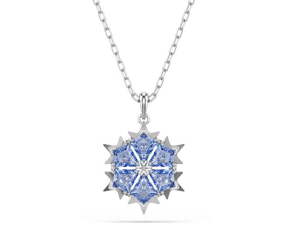 Magic pendant Snowflake, Blue, Rhodium plated