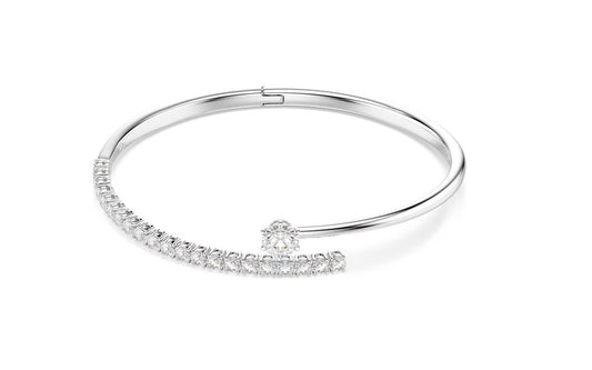 Matrix bangle Round cut, White, Rhodium plated