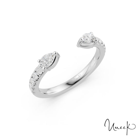 Lady's White 18 Karat Curved Anniversary Ring Size 6.5 Old Key 308081 With 10 = 0.22Tw Round G Vs2 Diamonds And 2 = 0.18Tw Pear G Vs2 Diamonds