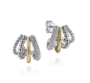 14K Yellow Gold and 925 Sterling Silver Bujukan J Hoop Earrings