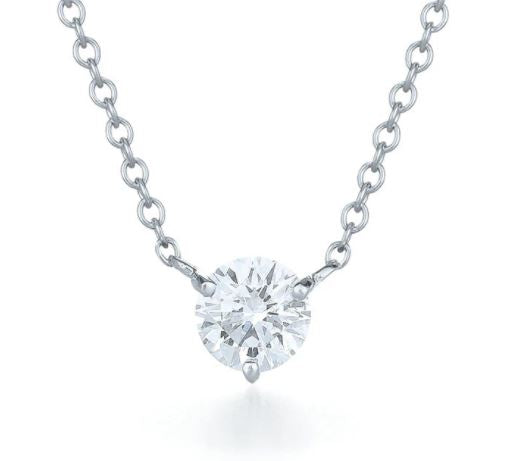 14K White 2ct Round Lab Grown Diamond Pendant with 18" Chain