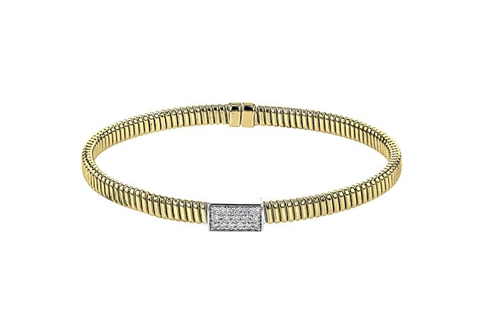 Lady's Yellow 18 Karat Fancy Link Bracelet With 17 = 0.22Twt Round G Vs1 Diamonds