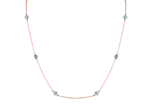 14K Rose / White 1tw Lab Grown Diamonds by the Yard Rose Chain / White Bezels 36" Chain