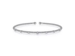 14k White Gold Bujukan Bead Cuff Bracelet With Diamond Stations