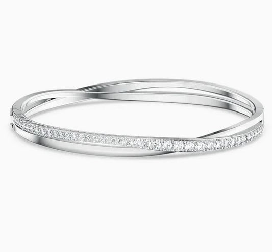 Hyperbola bangle White, Rhodium plated