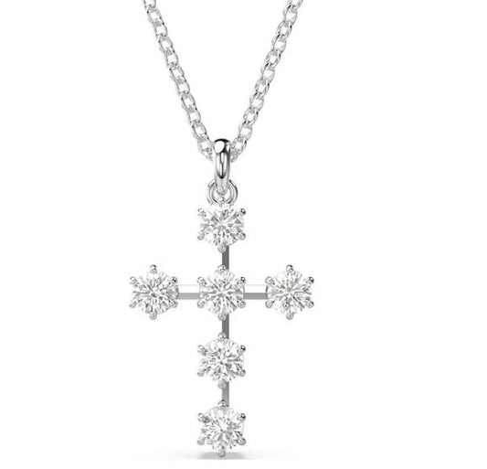Insigne pendant Round cut, Cross, White, Rhodium plated