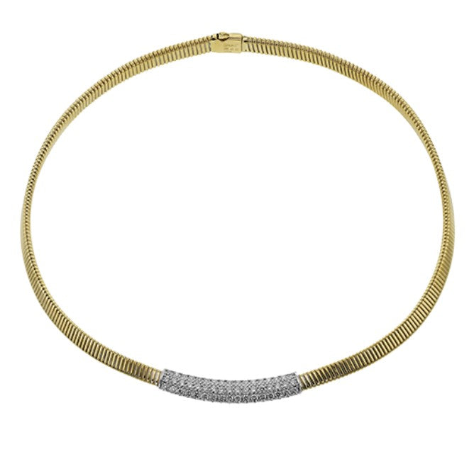 Lady's Two-Tone 18 Karat Choker Necklace Length 16.5 With = 3.10Twt Round G Vs1 Diamonds