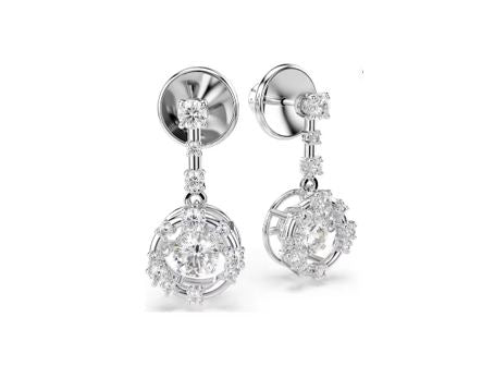 Constella drop earrings Round cut, Dancing stone, White, Rhodium plated