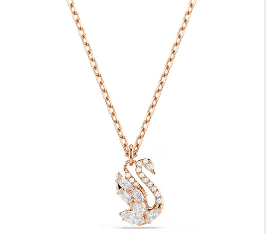 Swan pendant Mixed cuts, Swan, White, 18K rose gold finish