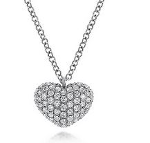 14K White Gold Pave Diamond Encrusted Heart Necklace