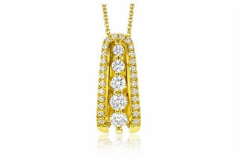 Lady's Yellow 18 Karat Free Form Pendant Length 18 With 33 = 0.60Twt Round G Vs1 Diamonds