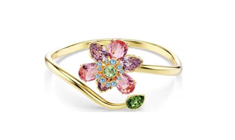 Idyllia bangle Mixed cuts, Flower, Multicolored, Gold-tone plated