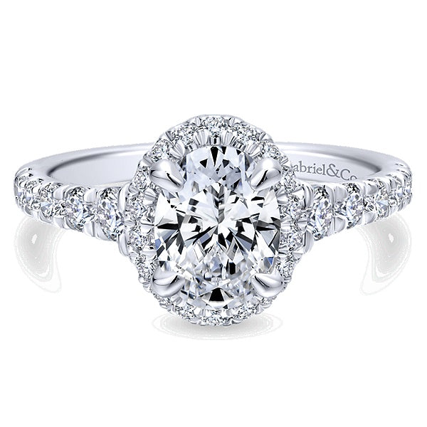 14K White Gold Oval Halo Diamond Engagement Ring