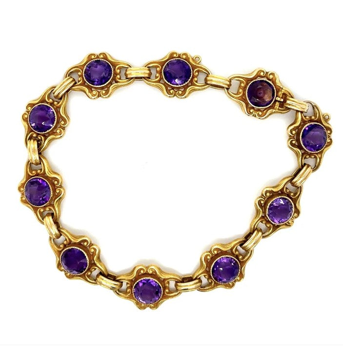 15ct Original Art Nouveau Amethyst bracelet (Circa 1910)