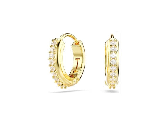Matrix hoop earrings Round cut, White, Gold-tone plated