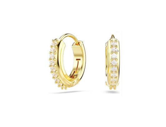 Matrix hoop earrings Round cut, White, Gold-tone plated