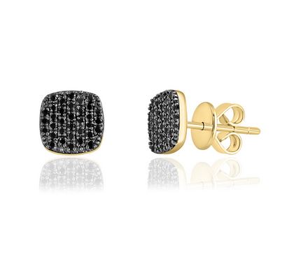 Lady's Yellow 18 Karat Stud Earrings 68 = 0.32tw Round SI1 Black Diamonds
