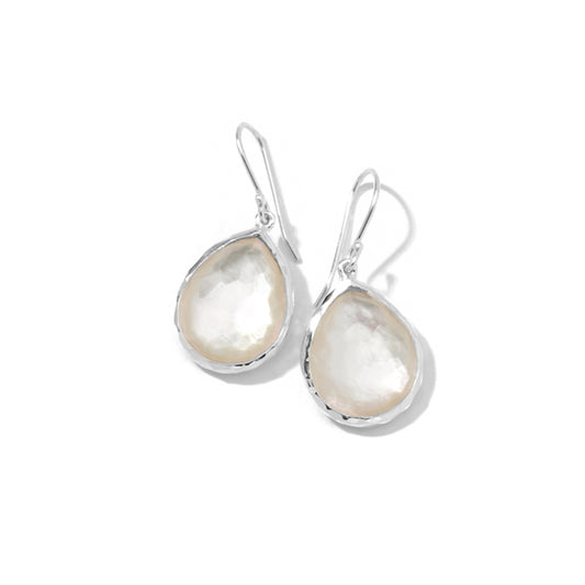 Lady's White Sterling Silver Drop Earrings With 2= V Mother Of Pearls