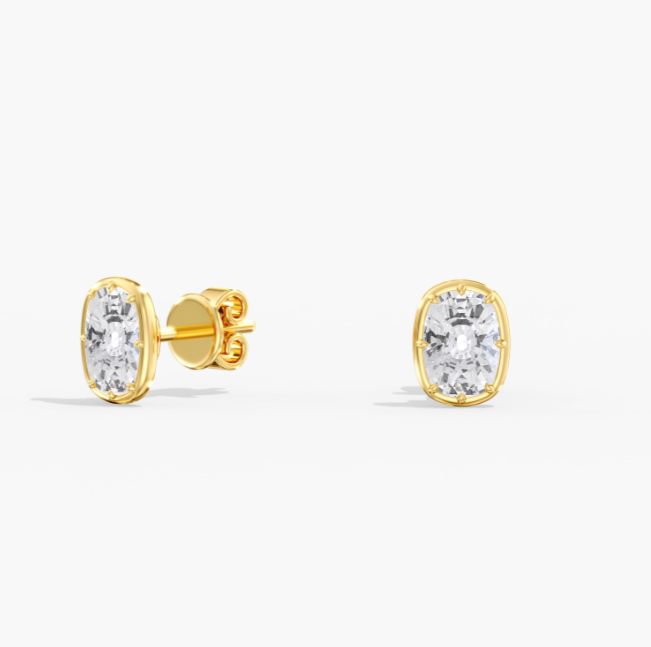 14K Yellow Cushion Lab Grown Studs