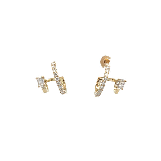 Lady's Yellow 14 Karat Small Hoop Earrings With = 0.37Tw Round I I1 Diamonds