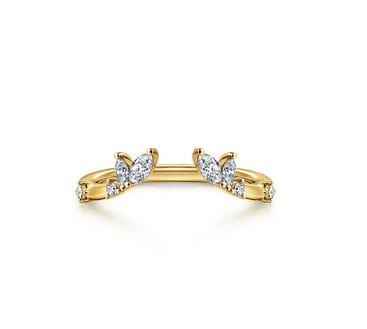 Curved 14K Yellow Gold Marquise and Round Open Diamond Anniversary Band